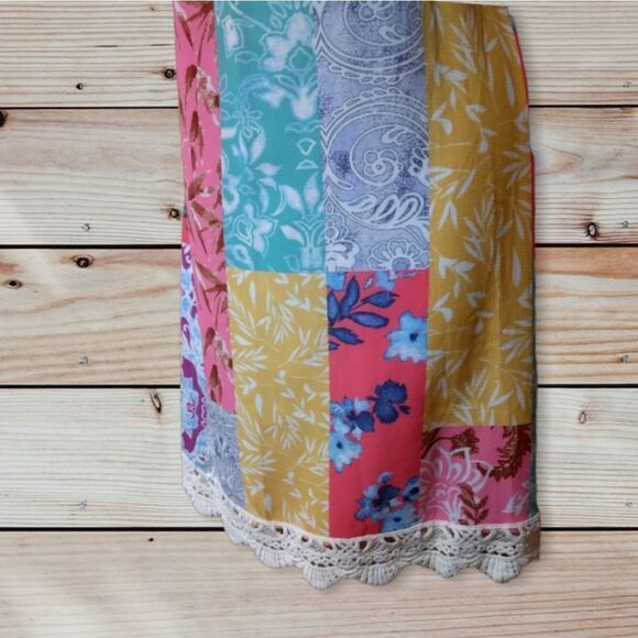 UMGEE | PATCHWORK PAISLEY COLORFUL BOHO BEACHY  OFF THE SHOULDER STRAPLESS DRESS - Picture 12 of 16